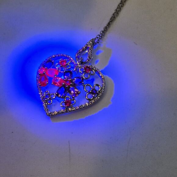 Sterling Silver 925 Multi Gemstone Amethyst & Ruby Heart Pendant Necklace 18" - Picture 7 of 7